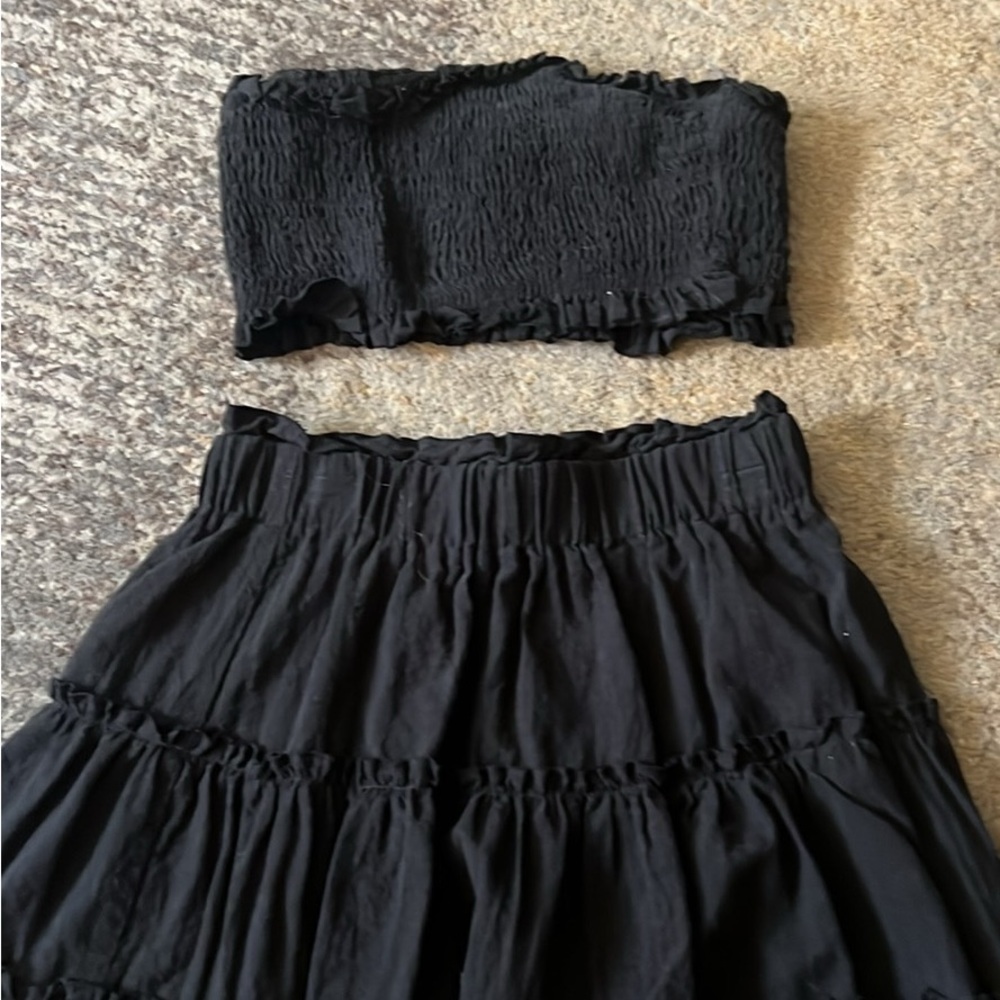 SHEIN Black Maxi Smocked Skirt Set
